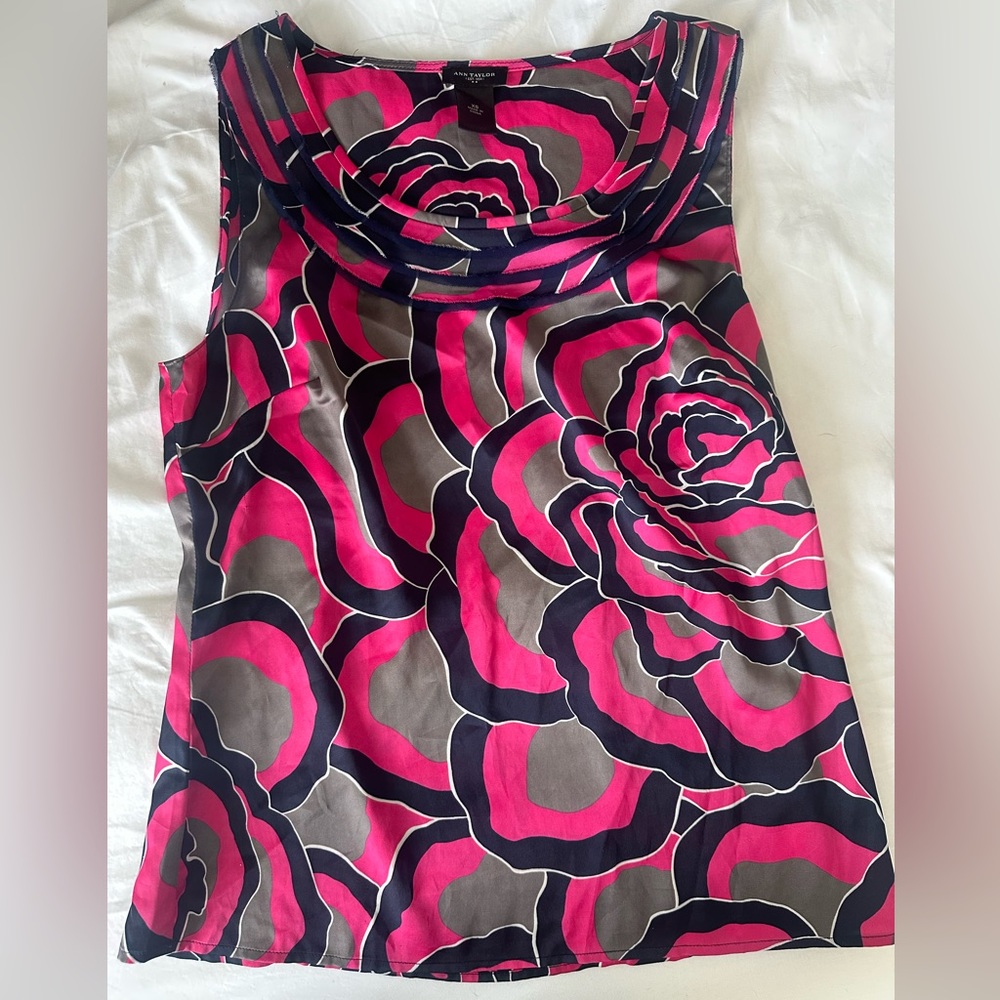 Ann Taylor Hot Pink Floral Sleeveless Top
